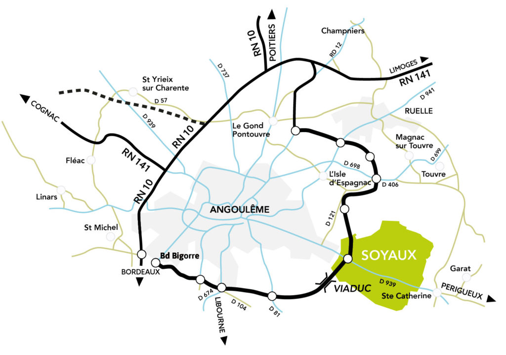 Plan d'accès de la ville de Soyaux